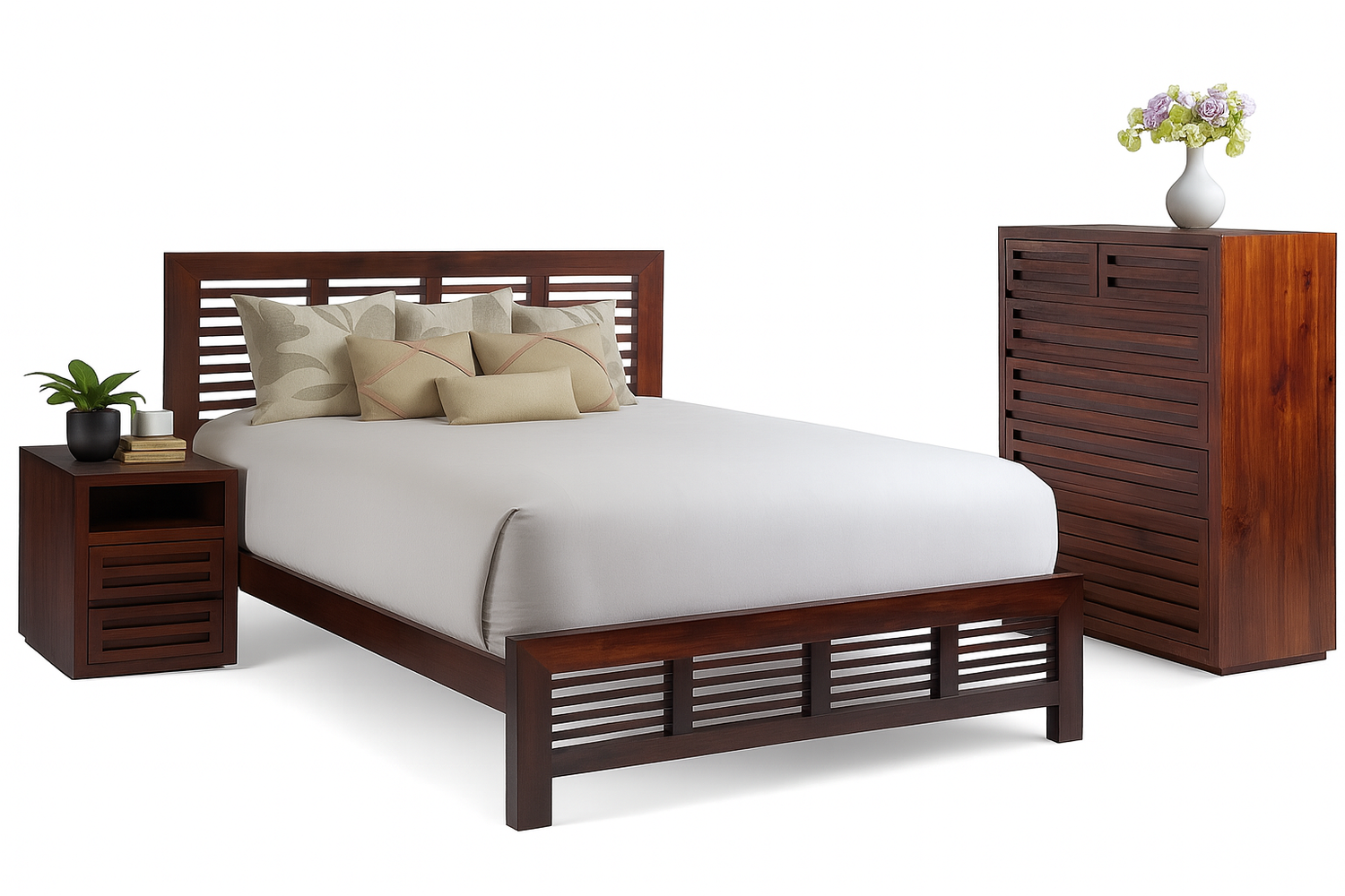 Queen Manly 3 Piece (BEDSIDE) Bedroom Suite - Baltic (#215) , Walnut (#219) Or Greywash (#501)