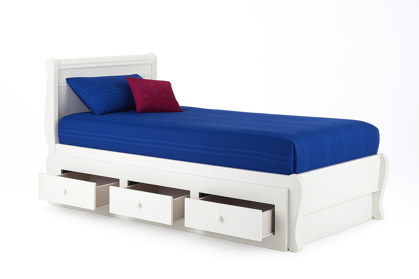 Teenage Underbed Storage 3 X Drawers - 1900(W) X 520(D) - White