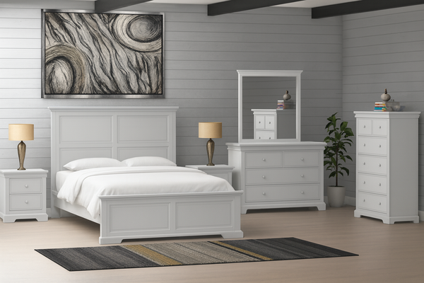 DOUBLE OR QUEEN TUDOR 6 PIECE (THE LOT) BEDROOM SUITE WITH 2 UNDER BED STORAGE DRAWERS BED - ASSORTED COLOURS