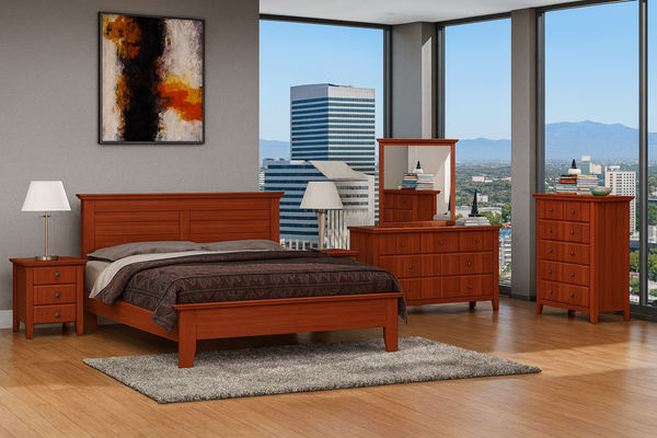Double Or Queen Manilla (AUSSIE MADE) 6 Piece (THE LOT) Bedroom Suite - Tassie Oak Combo - Assorted Colours