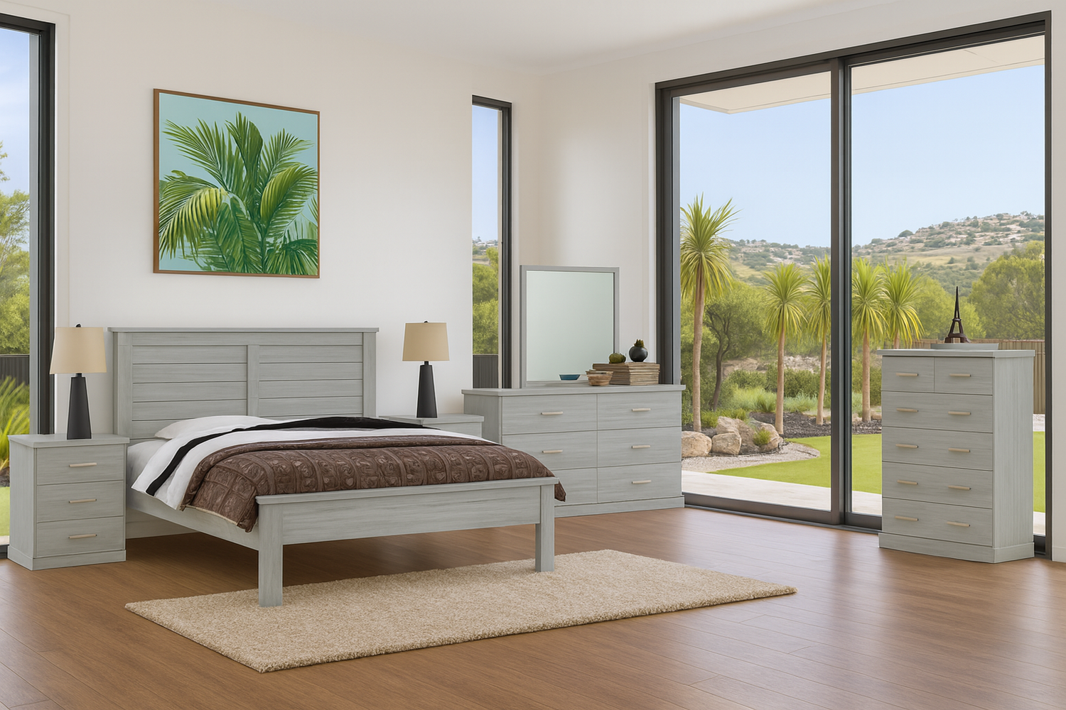 Bayside (AUSSIE MADE) Double Or Queen 3 Piece Bedside Bedroom Suite - White, Antique White, Whitewash & Brushed Colour Options