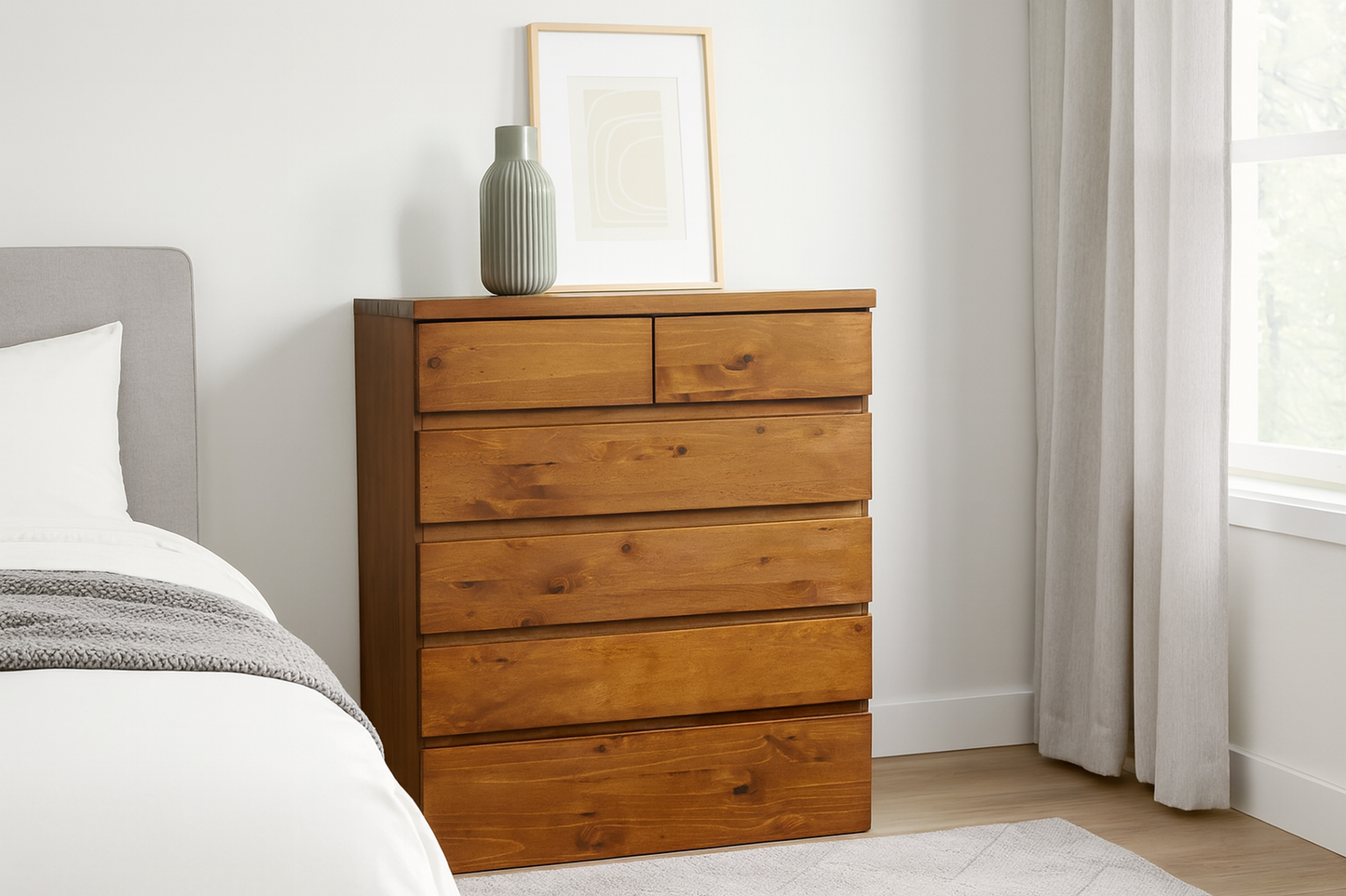 Fletcher (AUSSIE MADE) 6 Drawer (2 OVER 4) Tallboy - 1200(H) X 900(W) - Assorted Stained Colours