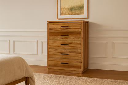 Melrille 5 Drawer Tallboy - 1135(H) X 860(W) X 400(D) - Wormy Chestnut