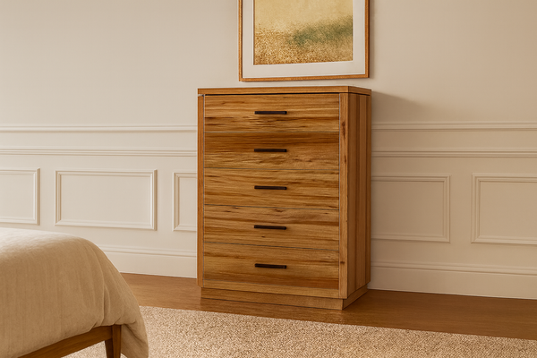 Melrille 5 Drawer Tallboy - 1135(H) X 860(W) X 400(D) - Wormy Chestnut