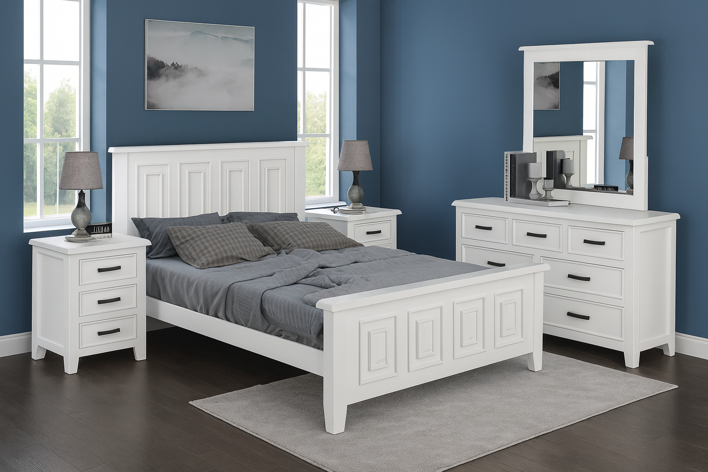 SYDNEYSIDE DOUBLE OR QUEEN 5 PIECE (DRESSER) BEDROOM SUITE - ASSORTED PAINTED COLOURS