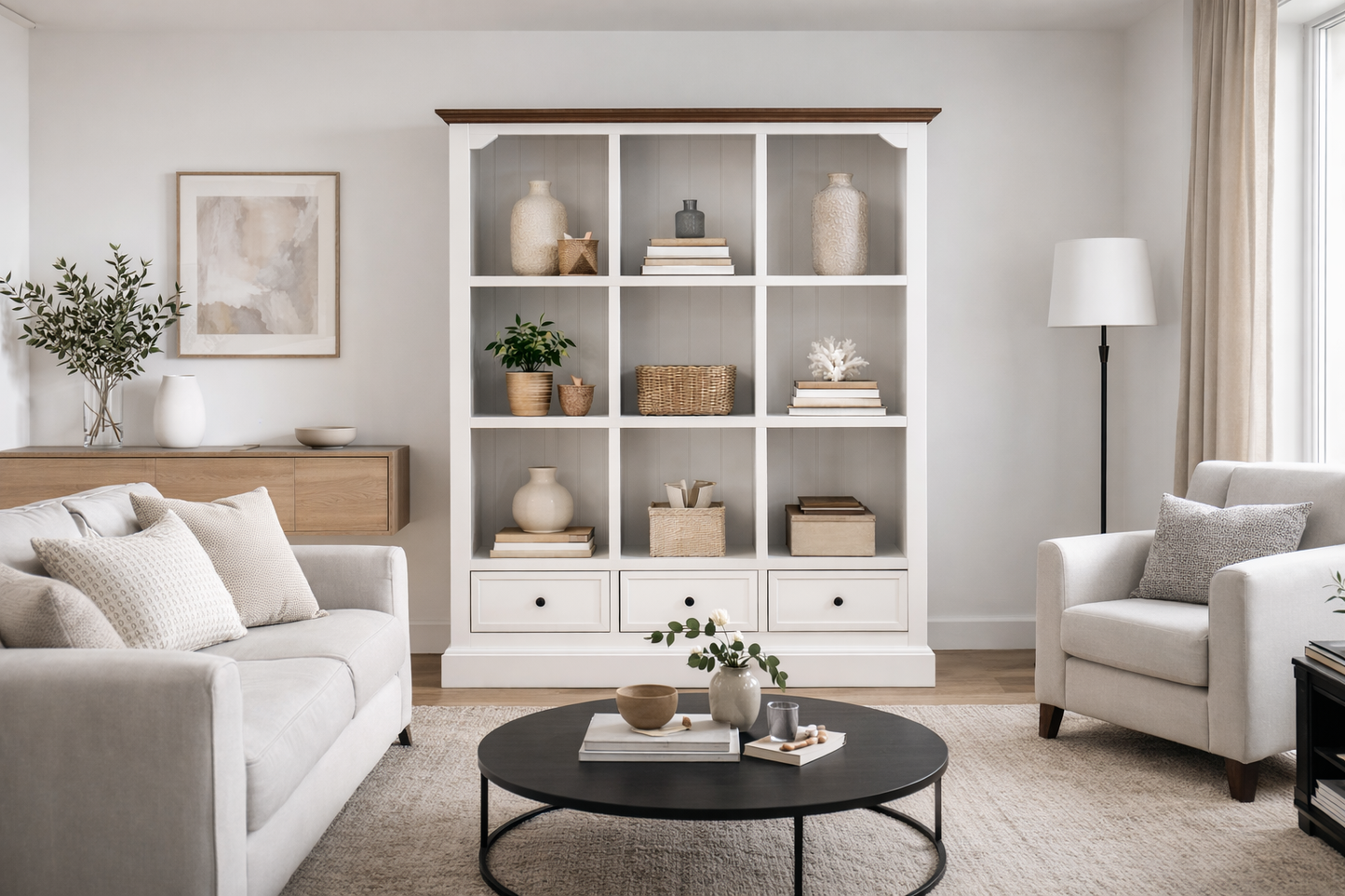 Hamptons (AUSSIE MADE) Cube Bookcase With Drawers Collection - Assorted Painted / Stained Colours