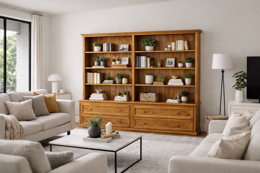 Mudgee (AUSSIE MADE) Bookcase Combo + Blanket Drawers Collection - Assorted Stained Colours
