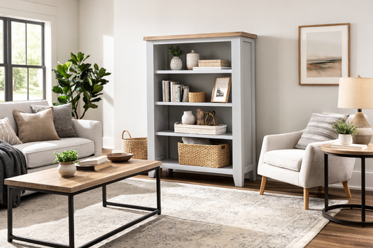 Arbetta (AUSSIE MADE) Lowline Bookcase Collection - 2 Tone - (TASSIE OAK COMBINATION TOP / ASSORTED PAINTED COLOURS CARCASS)