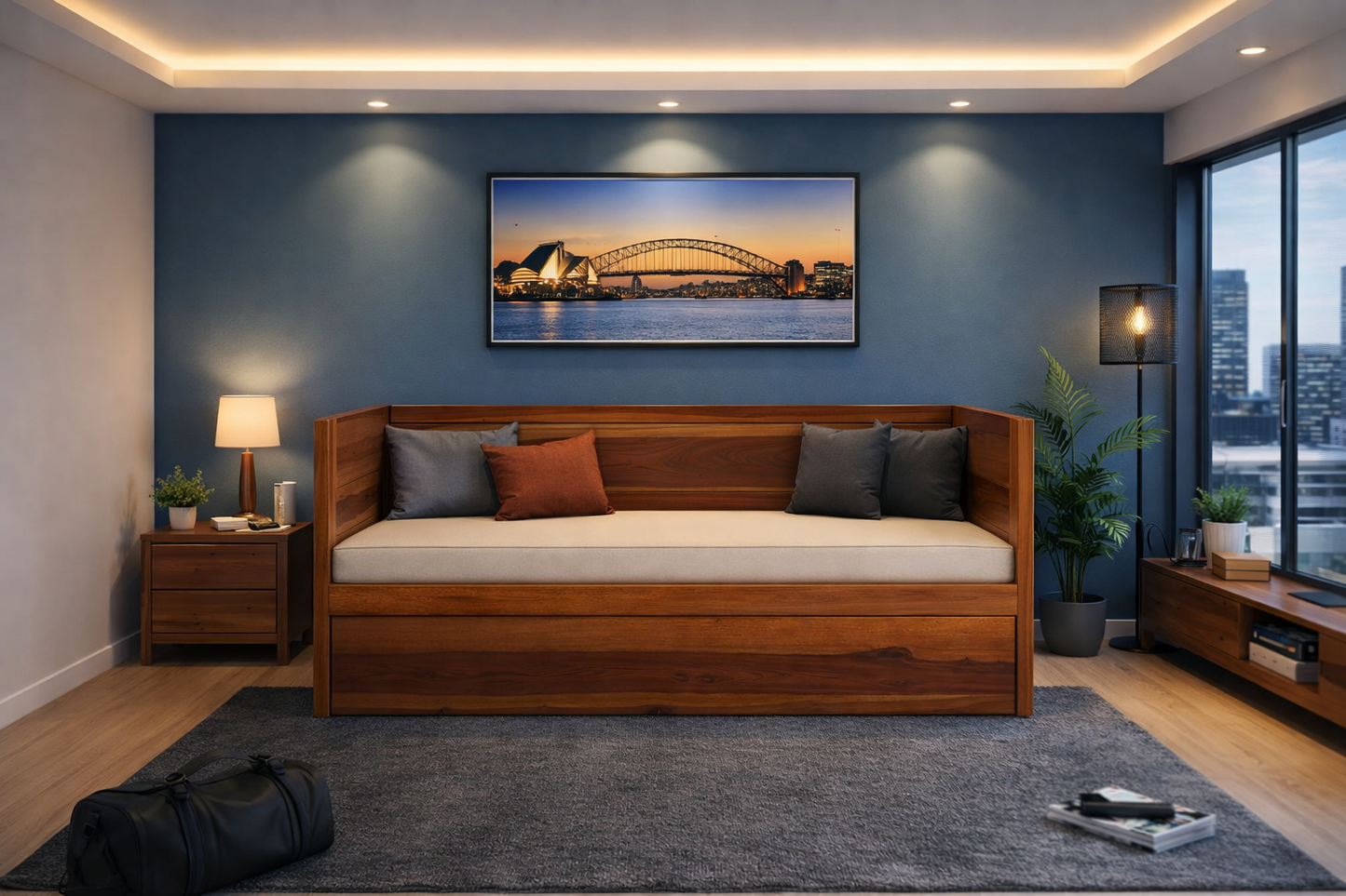 Single Or King Single Academy (AUSSIE MADE) Daybed With Trundle Bed - Assorted Stained Colours