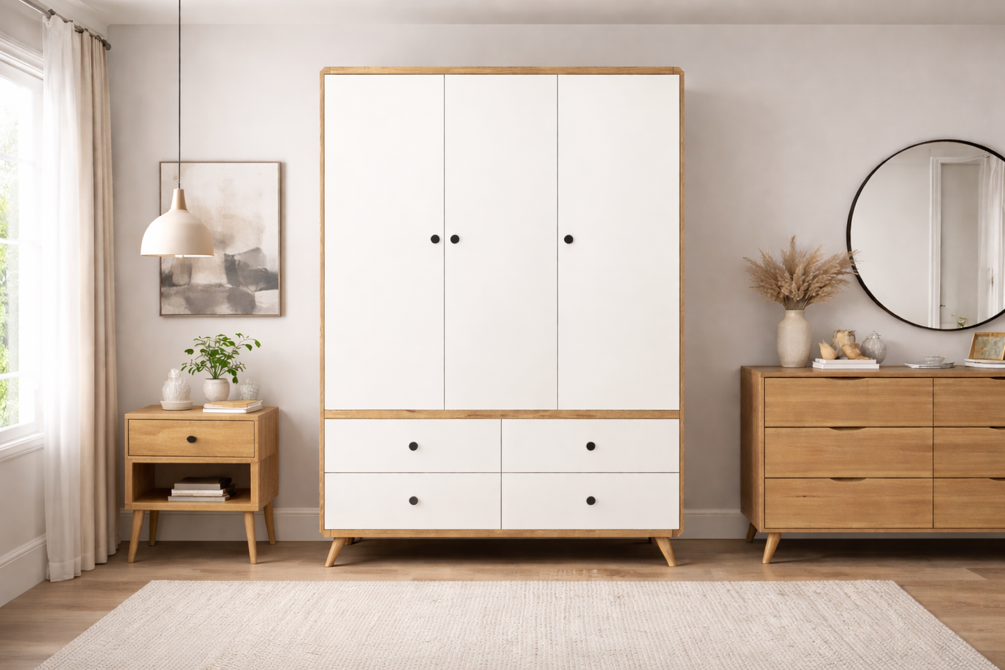 Noric (AUSSIE MADE) 3 Door / 4 Drawer Wardrobe Collection - Tasmanian Oak Combination -assorted Painted Colours