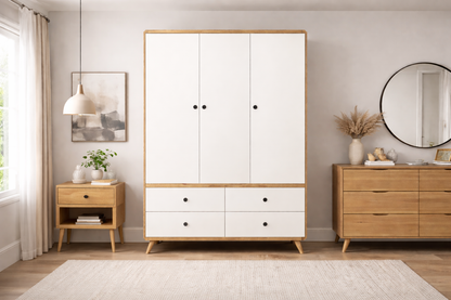 Noric (AUSSIE MADE) 3 Door / 4 Drawer Wardrobe Collection - Tasmanian Oak Combination -assorted Painted Colours