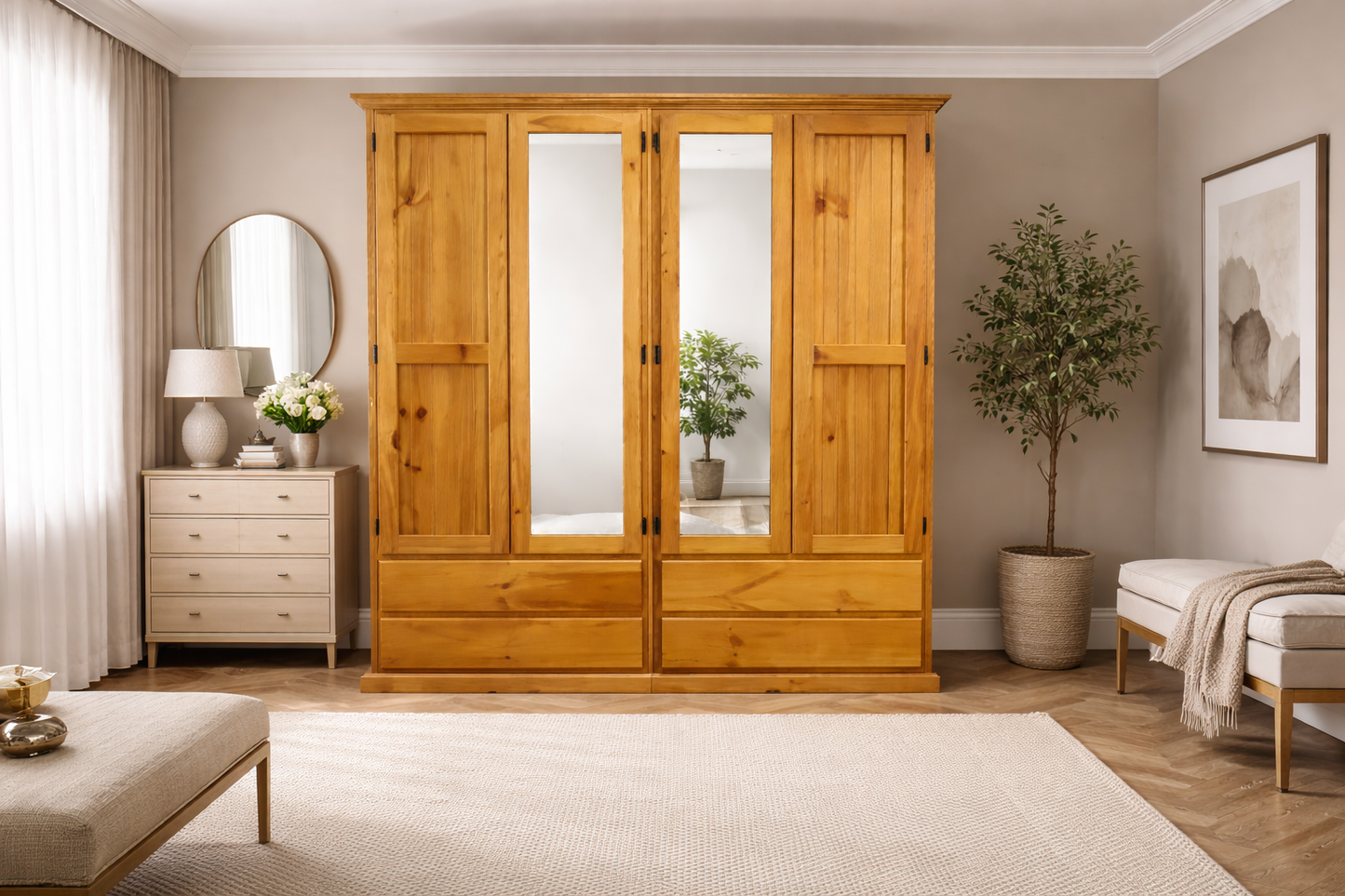 Mudgee (AUSSIE MADE) 4 Door / 4 Drawer Mirror Wardrobe Collection - Assorted Stained Colours