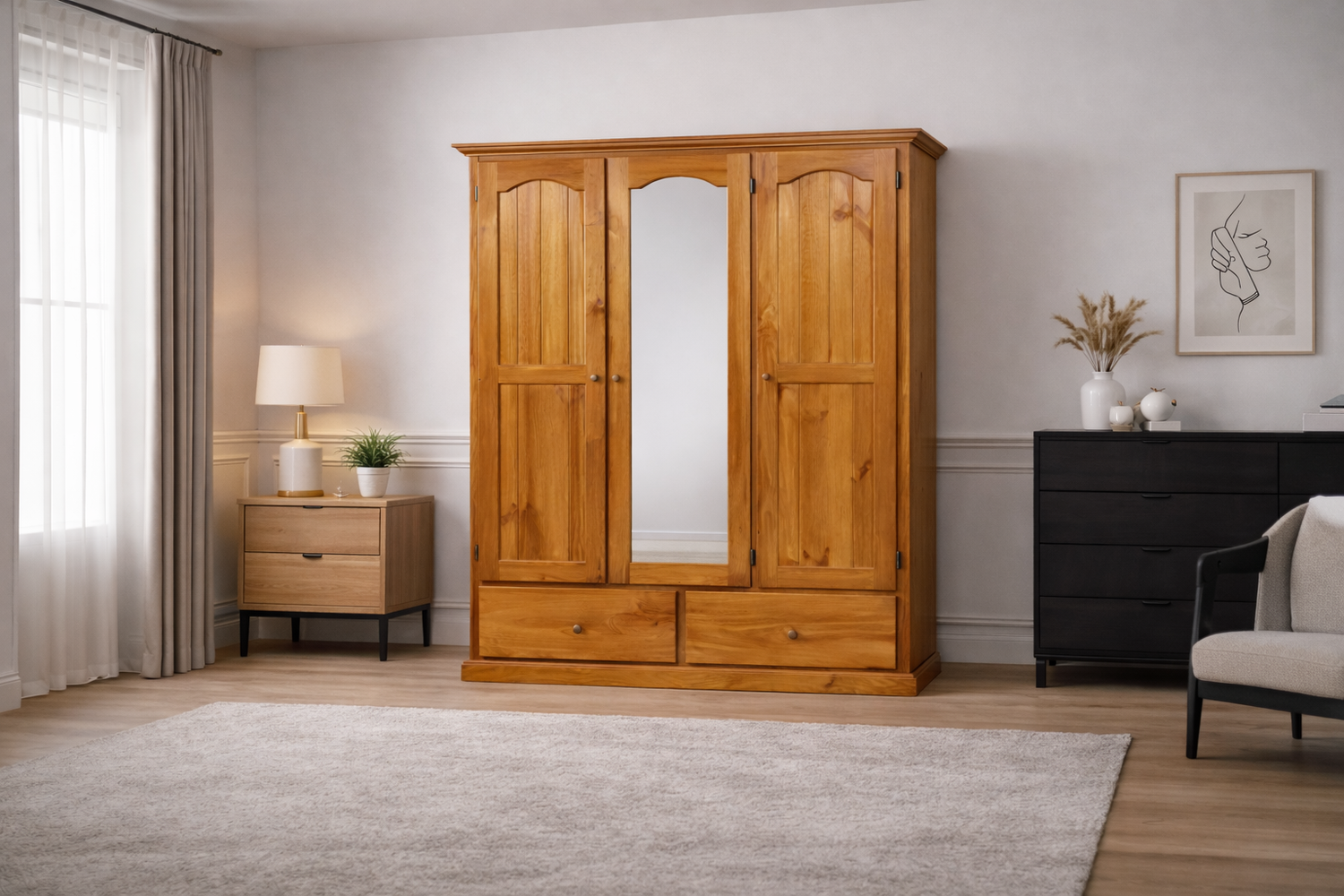 Mudgee (AUSSIE MADE) 3 Door / 2 Blanket Drawer Mirror Wardrobe Collection - Assorted Stained Colours