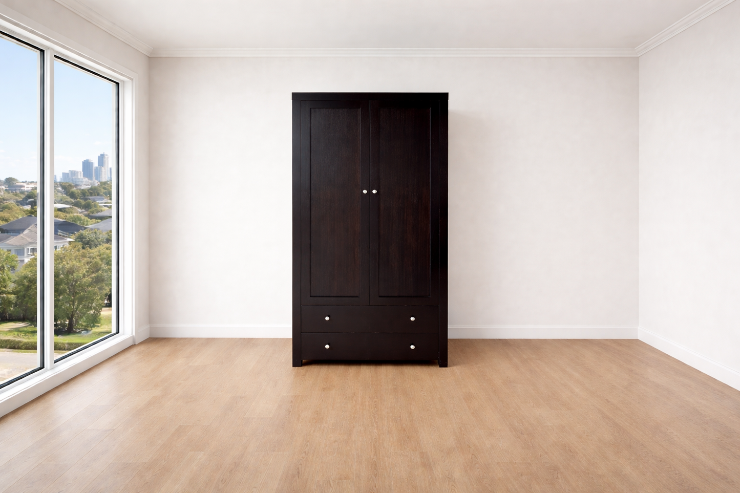 Morgan (AUSSIE MADE) 2 Door / 2 Drawer Combo Wardrobe With Handles Half / Half Collection - Tassie Oak Combination - Assorted Stained Colours