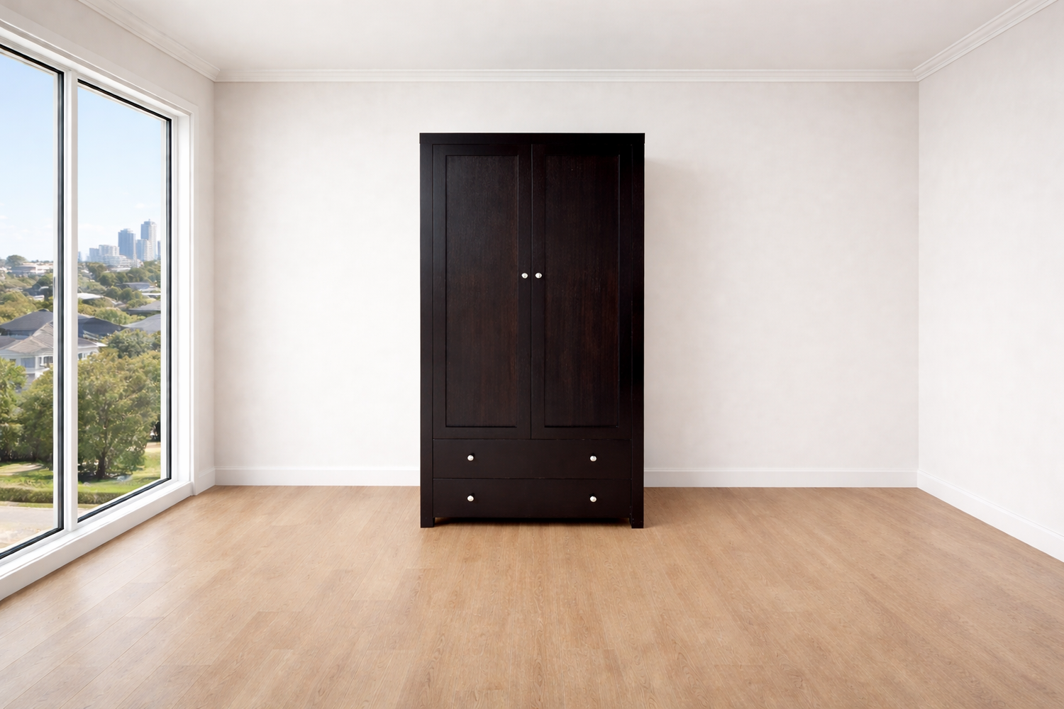 Morgan (AUSSIE MADE) 2 Door / 2 Drawer Combo Wardrobe With Handles Half / Half Collection - Tassie Oak Combination - Assorted Stained Colours