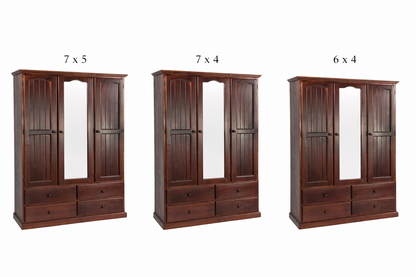 Mudgee (AUSSIE MADE) Mirror Wardrobe With 3 Doors & 4 Drawers All Hanging Collection - Assorted Stained Colours