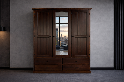 Mudgee (AUSSIE MADE) Mirror Wardrobe With 3 Doors & 4 Drawers All Hanging Collection - Assorted Stained Colours