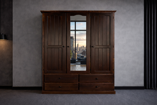 Mudgee (AUSSIE MADE) Mirror Wardrobe With 3 Doors & 4 Drawers All Hanging Collection - Assorted Stained Colours