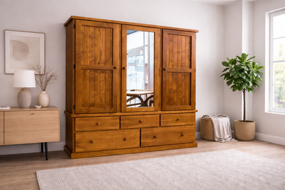 Urban (AUSSIE MADE) Flat Top Wardrobe With 3 Doors & 5 Drawers Collection - Assorted Stained Colours