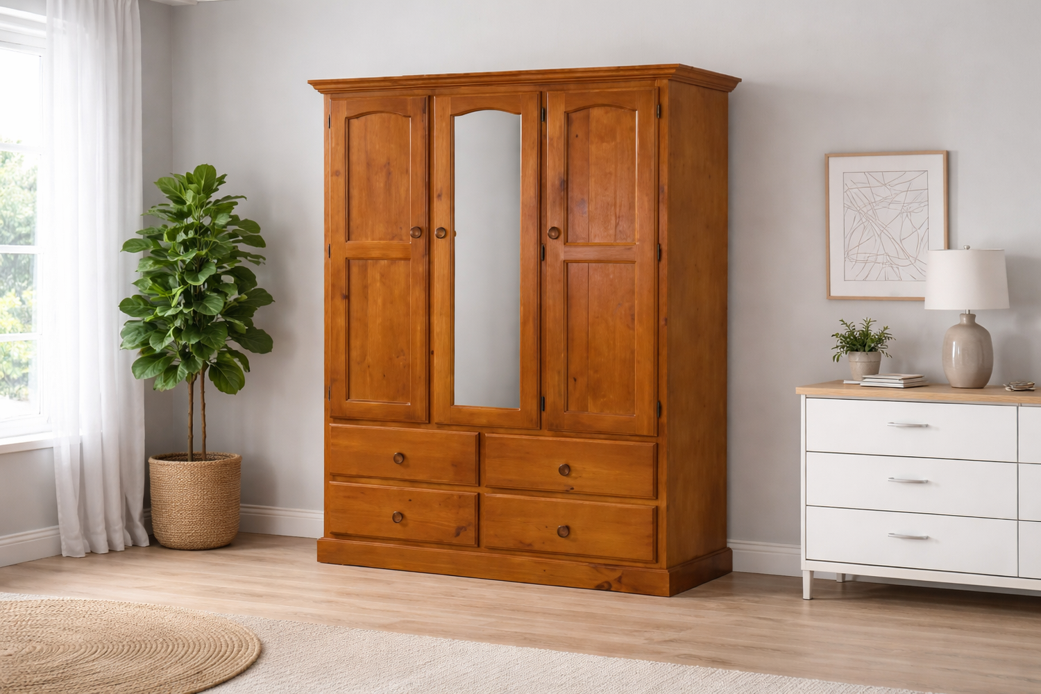 Stentor (AUSSIE MADE) 3 Door / 4 Drawer Mirror Wardrobe Combo (LHS OR RHS FACING) Collection - Assorted Stained Colours
