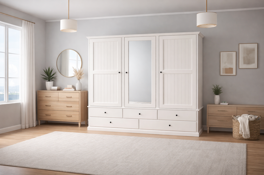 Urban (AUSSIE MADE) Flat Top With 3 Doors & 5 Drawers 5 Section Wardrobe Collection - Assorted Painted Colours