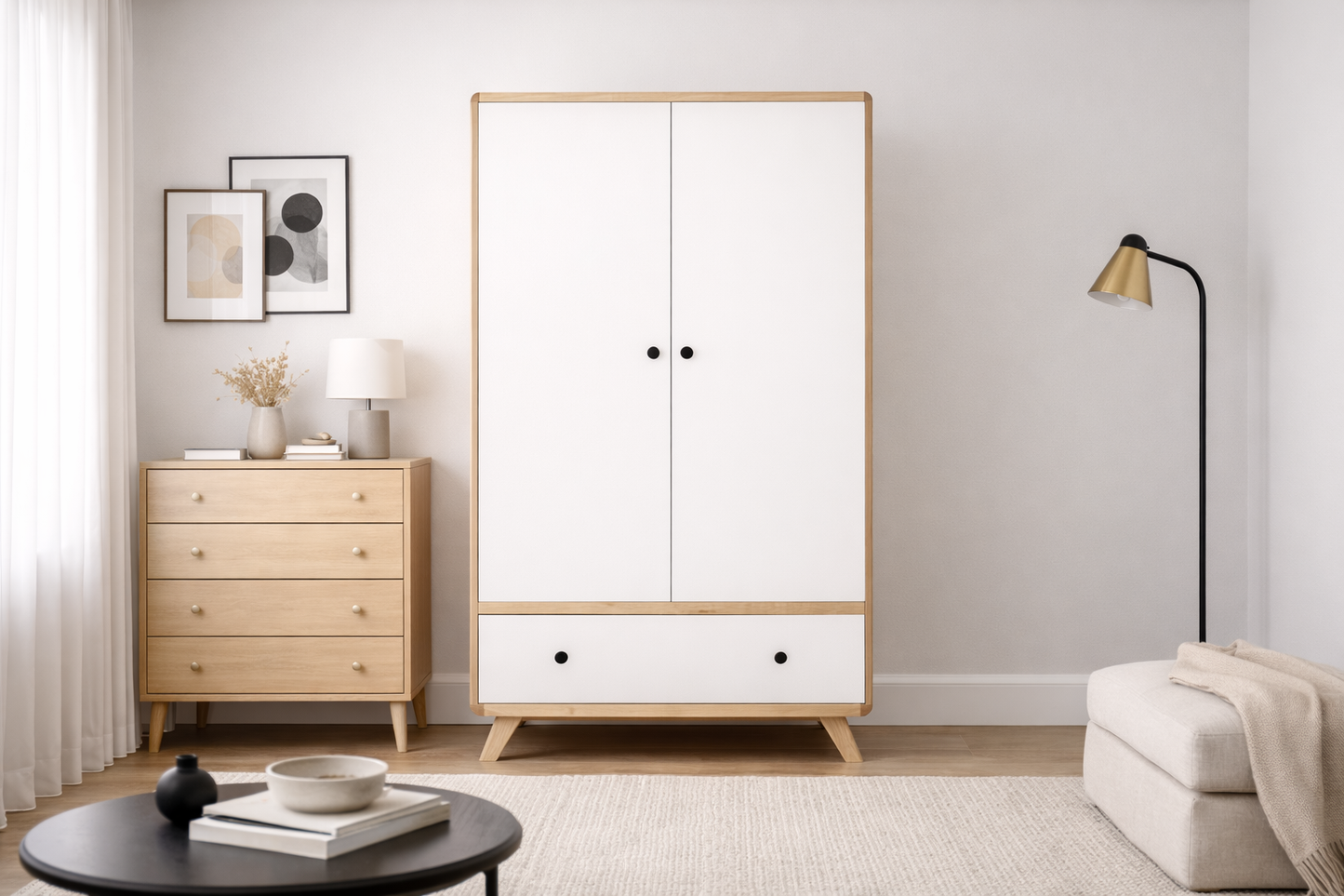 Noric (AUSSIE MADE) 2 Door / 1 Drawer Wardrobe Collection - Tasmanian Oak Combination -assorted Painted Colours