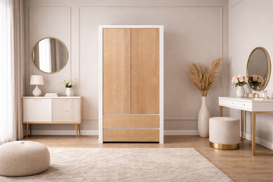 Quinn (AUSSIE MADE) 2 Door / 2 Drawer Mirror Wardrobe Combo (LHS OR RHS FACING) Collection - Assorted Painted / Stained Colours