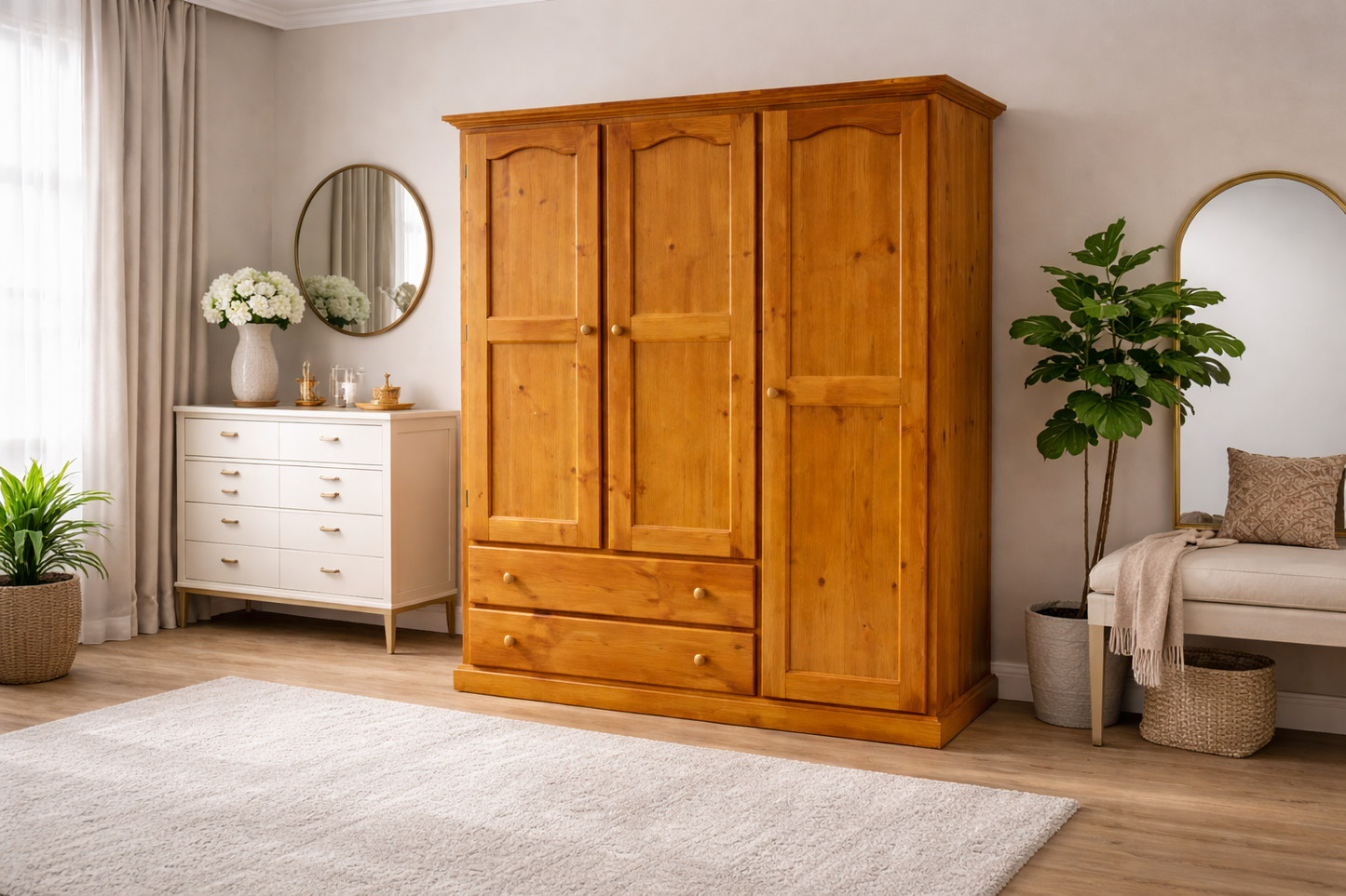 Mudgee (AUSSIE MADE) Utility Wardrobe With 3 Doors & 2 Drawers Collection - Assorted Stained Colours