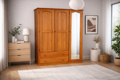Mudgee (AUSSIE MADE) Utility Wardrobe With Mirror (RIGHT OR LEFT HAND SIDE FACING) Collection - Assorted Stained Colours