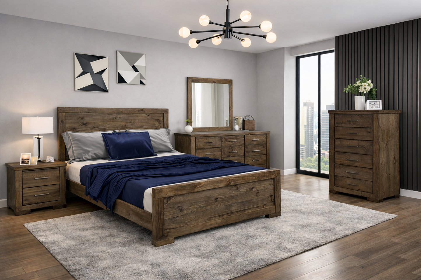Rusticed Double Or Queen 6 Piece (THE LOT) Bedroom Suite - Rustic