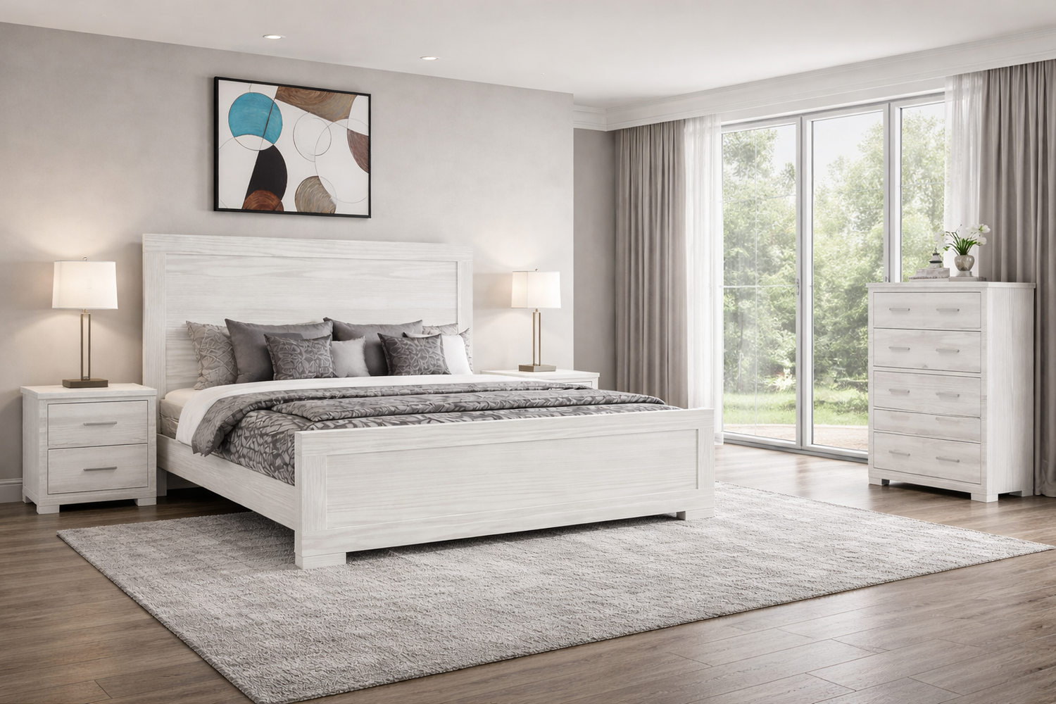 Double London / Rusticed Bed - Whitewash