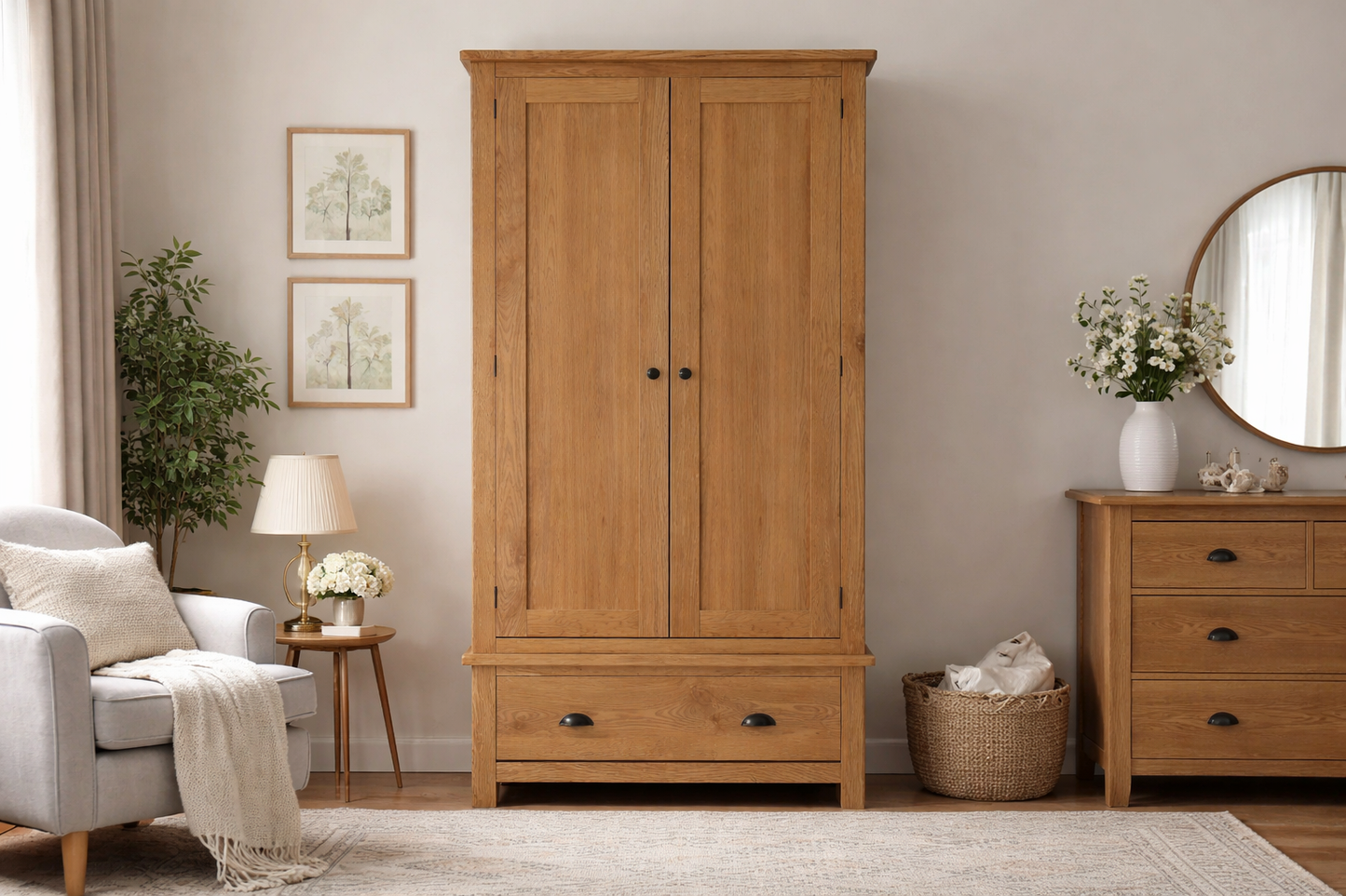 Eminence (AUSSIE MADE) 2 Door 1 Drawers Oak Wardrobe Collection - Tassie Oak Combination - Assorted Stained Colours