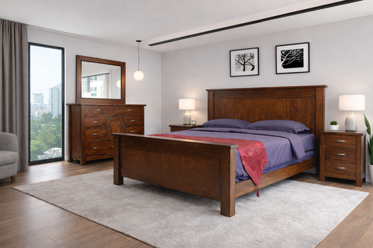 Parsons (AUSSIE MADE) Double Or Queen 5 Piece (DRESSER) Bedroom Suite - Assorted Stained Colours