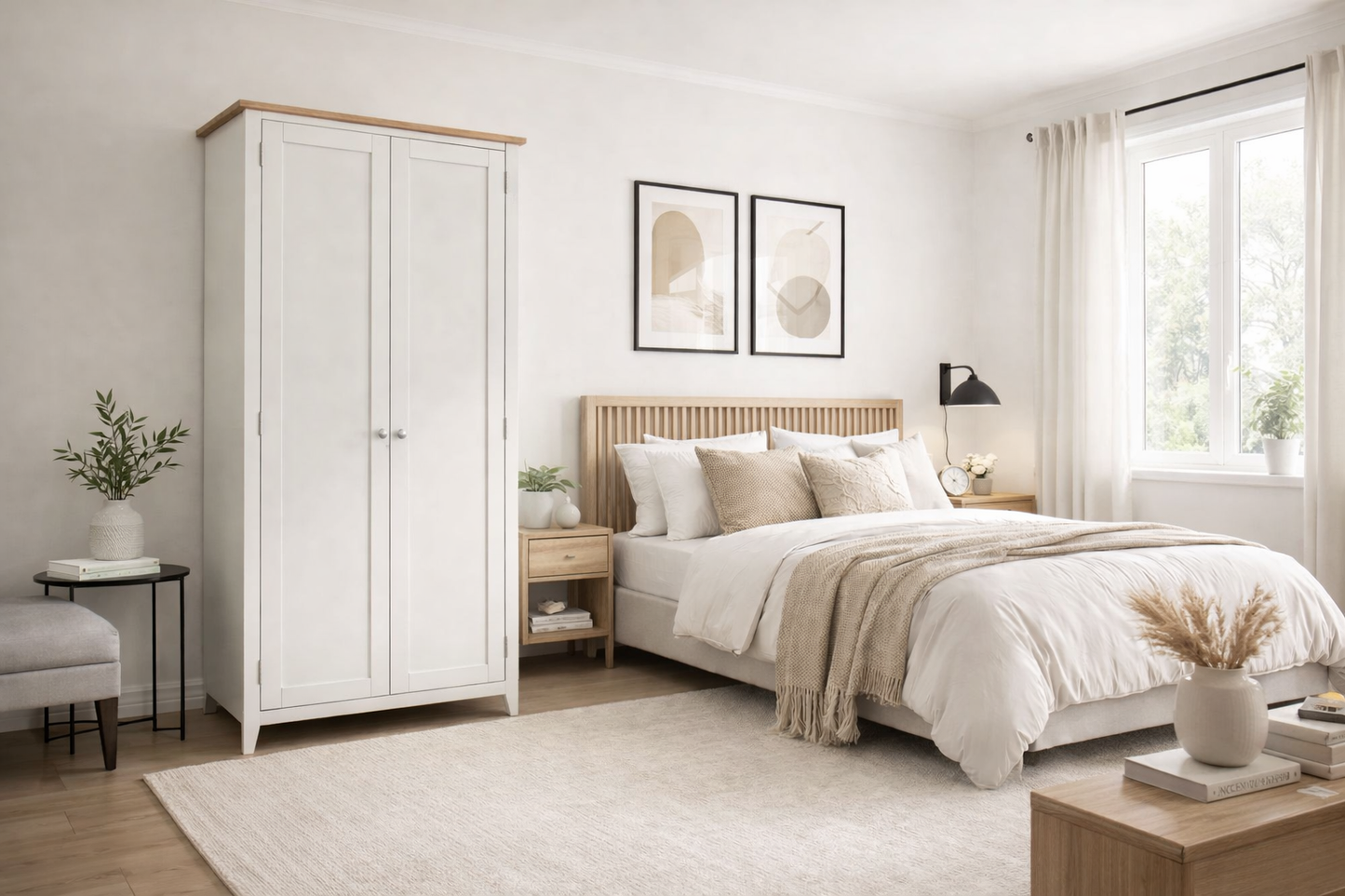 Emmett (AUSSIE MADE) 2 Door Full Hanging Wardrobe With Hat Rack Collection - Tassie Oak Combination - Assorted Stained / Painted Colours