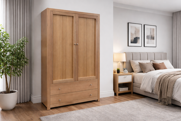 Morgan (AUSSIE MADE) 2 Door / 2 Drawer All Hanging Wardrobe - Tassie Oak Combination - Assorted Stained Colours