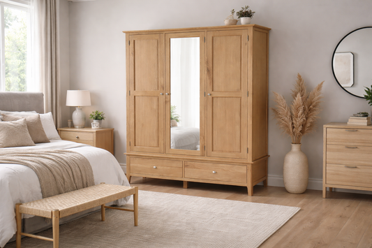 Robinhood (AUSSIE MADE) Large 3 Door / 2 Door Wardrobe With Mirror Collection - Tassie Oak Combination - Assorted Stained Colours