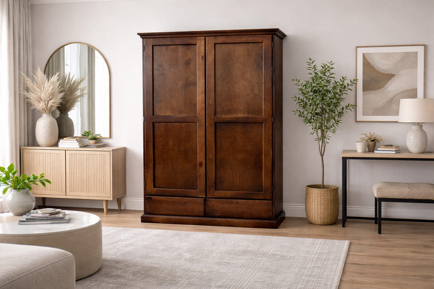 Pinehurst (AUSSIE MADE) 2 Smooth Door / 2 Drawer Wardrobe Collection - Assorted Stained Colours