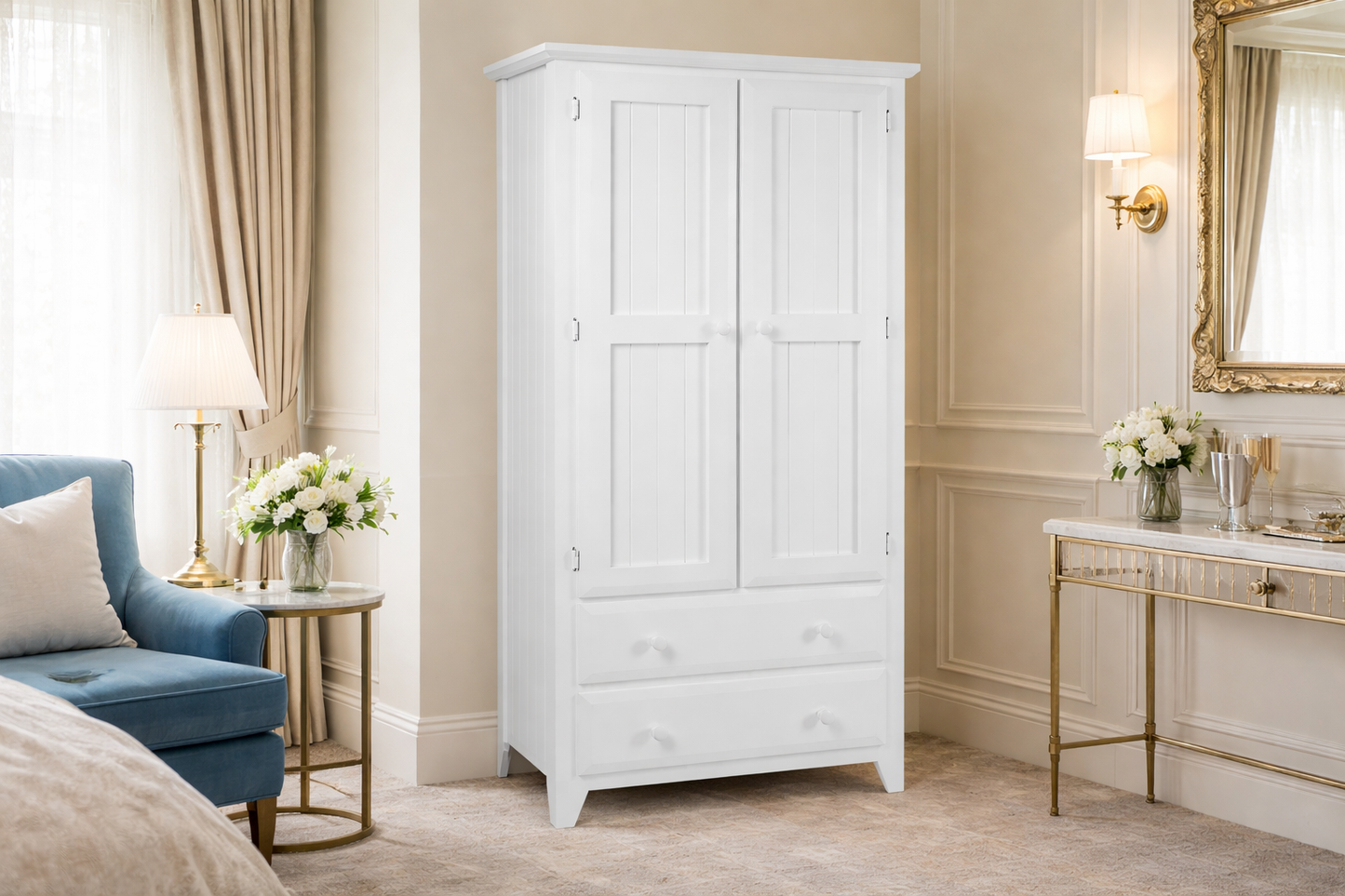 Manilla (AUSSIE MADE) 2 Door / 2 Drawer Wardrobe With T&g Doors & Sides Collection - Assorted Painted Colours