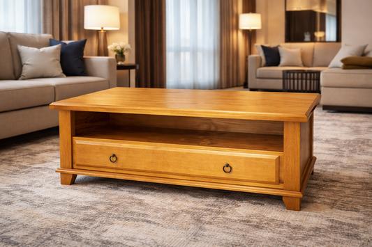 Armidale (Aussie Made) Coffee Table With 1 Drawer And Shelf - 1200(W) X 700(D) - Assorted Colours