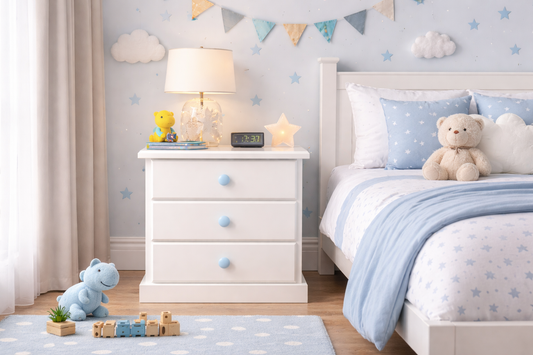 Federation (AUSSIE MADE) 3 Drawer Bedside With Standard Wooden Knobs (NOT AS PICTURED) - Priced In Assorted Colours (VIC ASH AND PINE OPTIONS ALSO AVAILABLE - PRICE ON APPLICATION) - Customisation Available