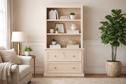 Melissa (AUSSIE MADE) Bookcase Combo With 2 Deep Blankets Drawers Collection - Assorted Raw Or Stained Colours