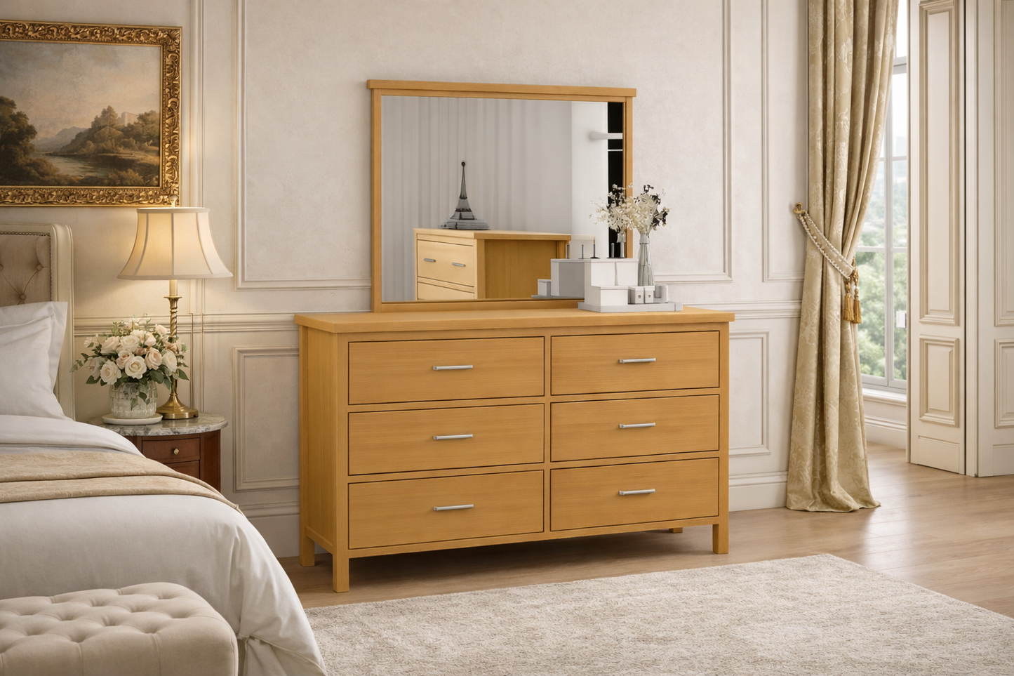 Belrose (AUSSIE MADE) Dressing Table With Mirror - Tassie Oak Combination - Assorted Colours