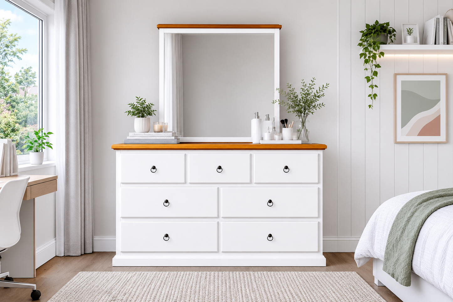 Cronulla (AUSSIE MADE) 7 Drawer Dressing Table With Mirror - 2 Tone - Assorted Colours