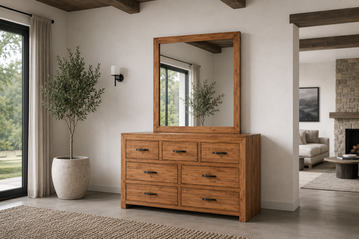 Bustin (AUSSIE MADE) 7 Drawers Dressing Table With Mirror - Assorted Stained Colours