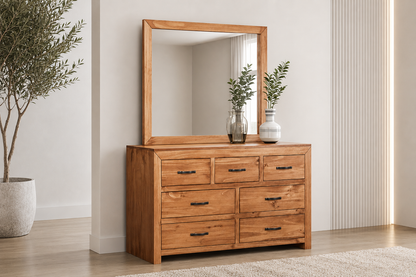 Bustin (AUSSIE MADE) 7 Drawers Dressing Table With Mirror - Assorted Stained Colours