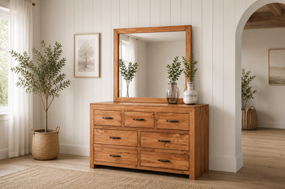 Bustin (AUSSIE MADE) 7 Drawers Dressing Table With Mirror - Assorted Stained Colours