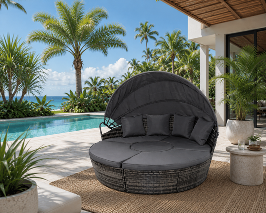 Horeby Outdoor Round Daybed With Folding Canopy - Grey