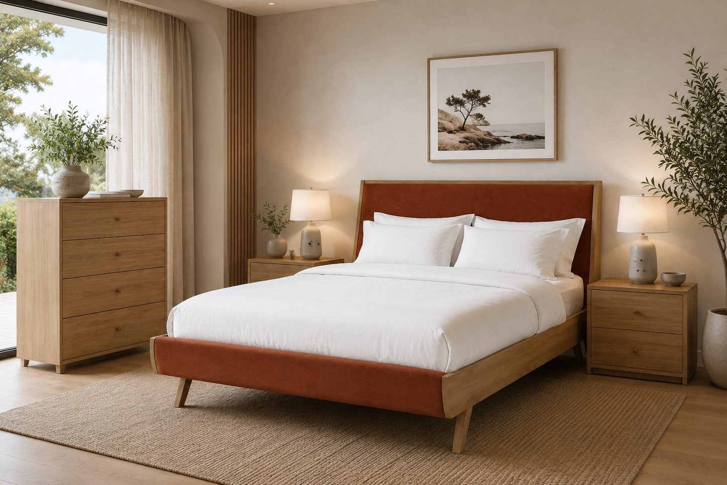 Queen Demopolis Bed - Natural & Warwick Orange/yellow