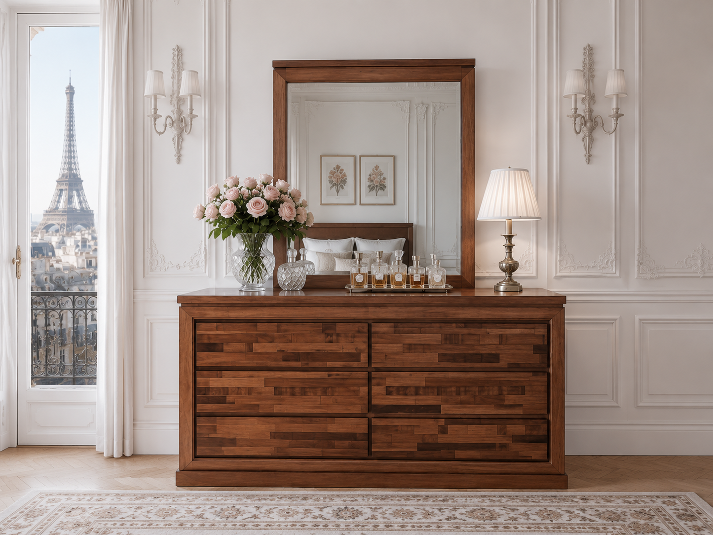 Bertrose Tasmanian Oak Dressing Table With Mirror - (MODEL:3-1-18-12-9-19-12-5) - As Pictured