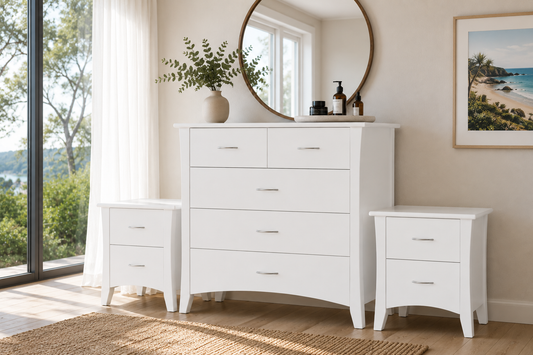 Savannah 5 Drawer Tallboy (2 OVER 3) - 1020(H) X 940(W) - White